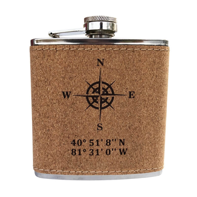 Nautical Flask, Custom Latitude & Longitude Coordinates Flasks New England Trading Co Cork  