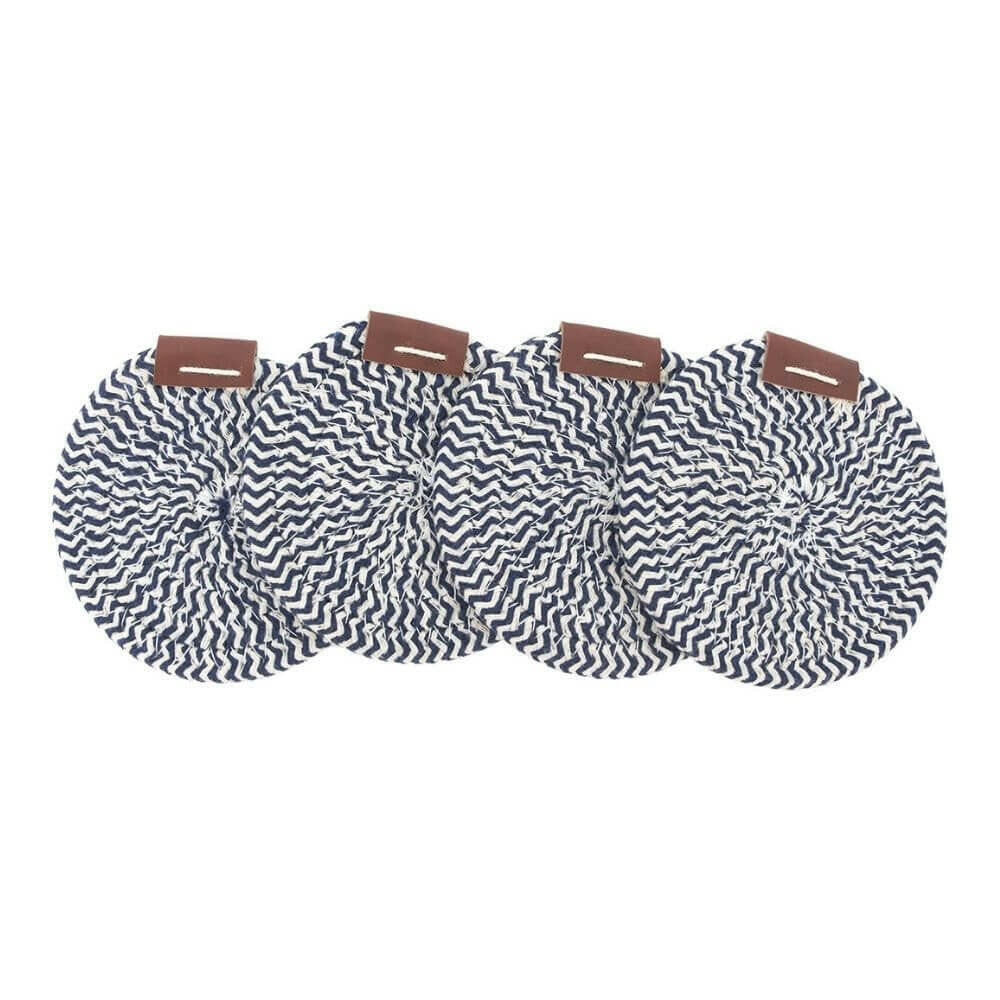Nautical Rope Coasters with Leather Detail, Set of 4 Coasters New England Trading Co   
