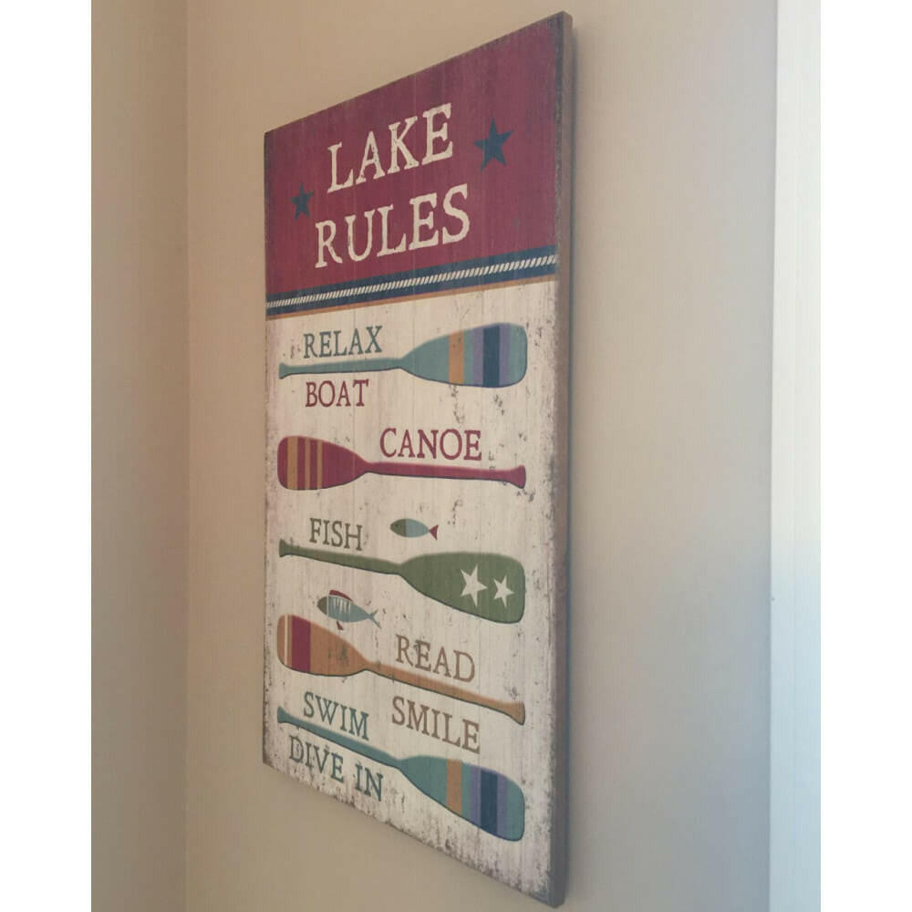 Vintage Wood Plank Lake House Sign, Lake Rules Posters, Prints, & Visual Artwork New England Trading Co   