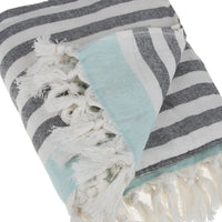Thumbnail for Peshtemal Pure Turkish 100% Cotton Beach Towels Beach Towels New England Trading Co Gray Stripe/Aqua  