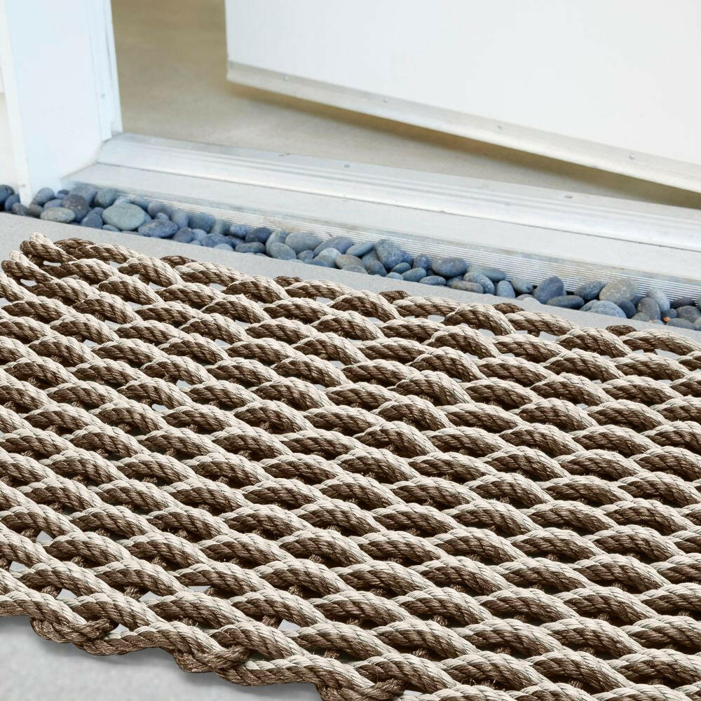 The Rope Co. Braided Rope Doormat - 24 x 38, Sand & Navy
