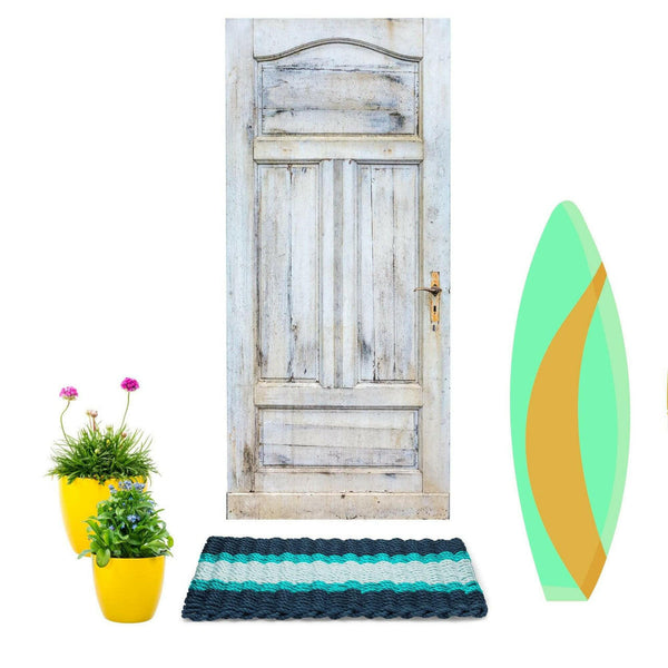 Lobster Rope Doormats, Outdoor Door Mats, Wicked Good Door Mats Made in Maine, Navy, Teal, Seafoam, Door Decor, With Surfboard, Mums in the Front Door