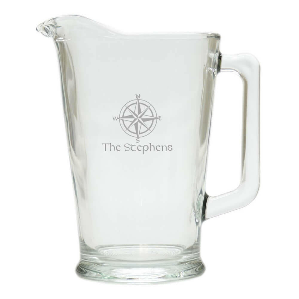 Personalized Glass Pitcher, Choose from 5 Nautical Designs Serving Pitchers & Carafes Nautical Living Compass Rose  