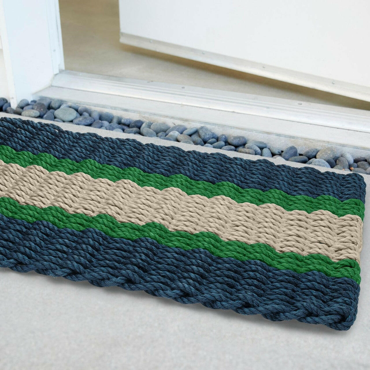 Wicked Good Nautical Rope Doormat, Navy, Green, Dark Tan Door Mats Wicked Good Doormat   