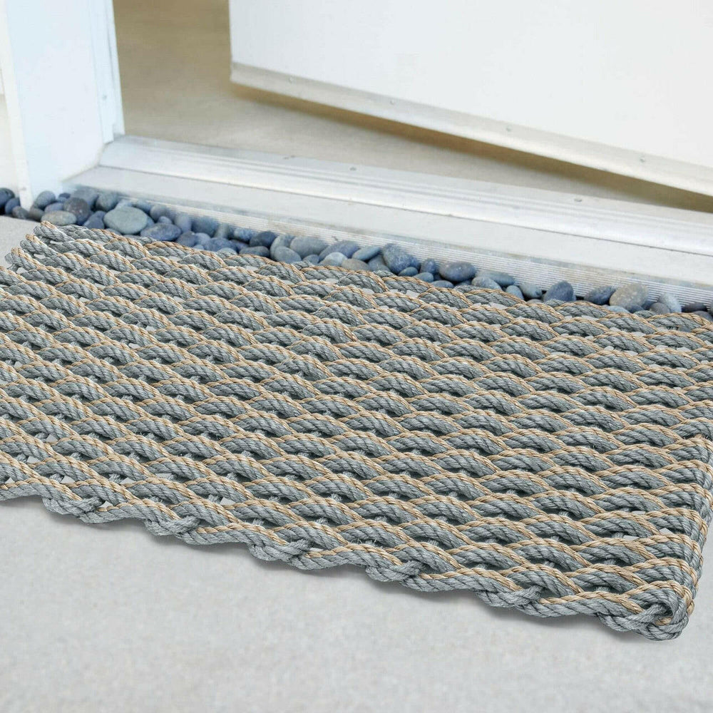 Lobster Rope Doormats, Outdoor Door Mats, Wicked Good Door Mats Made in Maine, Silver & Dark Tan Double Weave