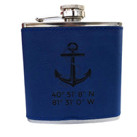 Thumbnail for Nautical Flask, Custom Latitude & Longitude Coordinates Flasks New England Trading Co Navy Blue  