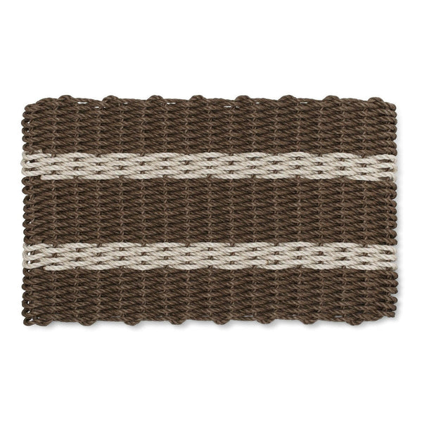 Lobster Rope Doormats, Outdoor Door Mats, Wicked Good Door Mats Made in Maine, Mocha with 2 Light Tan Stripes