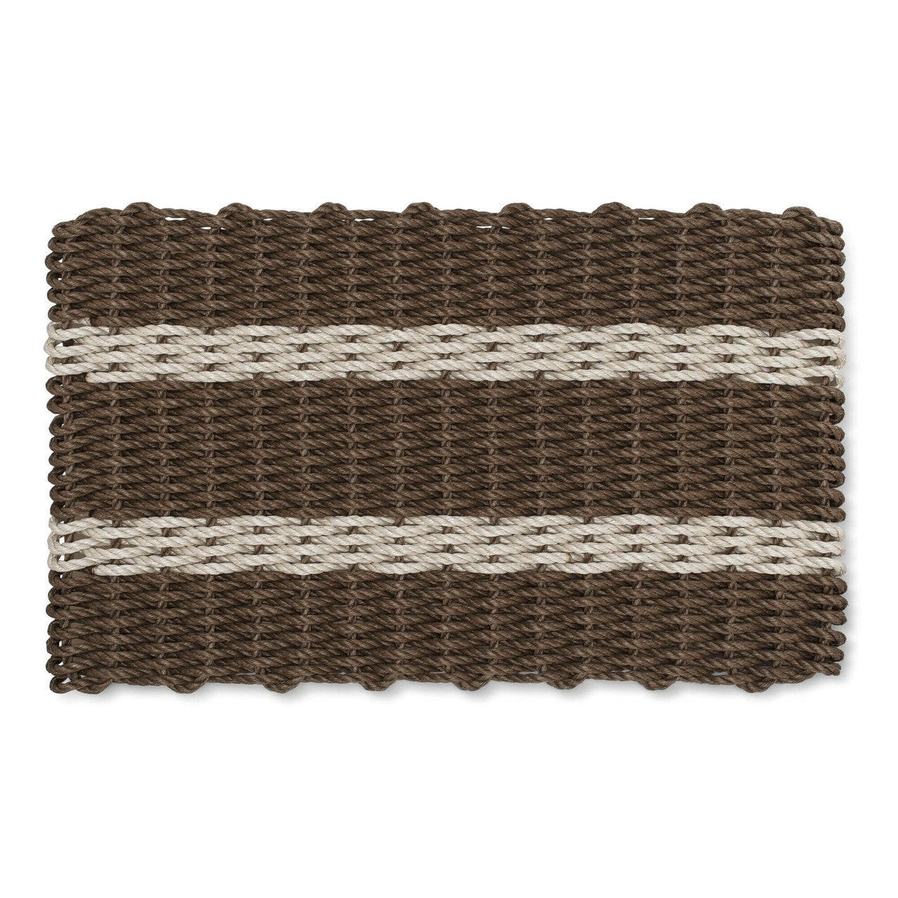 Lobster Rope Doormats, Outdoor Door Mats, Wicked Good Door Mats Made in Maine, Brown with 2 Light Tan Stripes