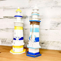 Thumbnail for Yellow and Navy Striped Wood Lighthouse, 15