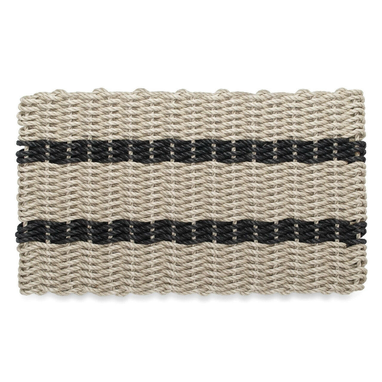 Lobster Rope Doormats, Outdoor Door Mats, Wicked Good Door Mats Made in Maine, Dark Tan with 2 Black Stripes