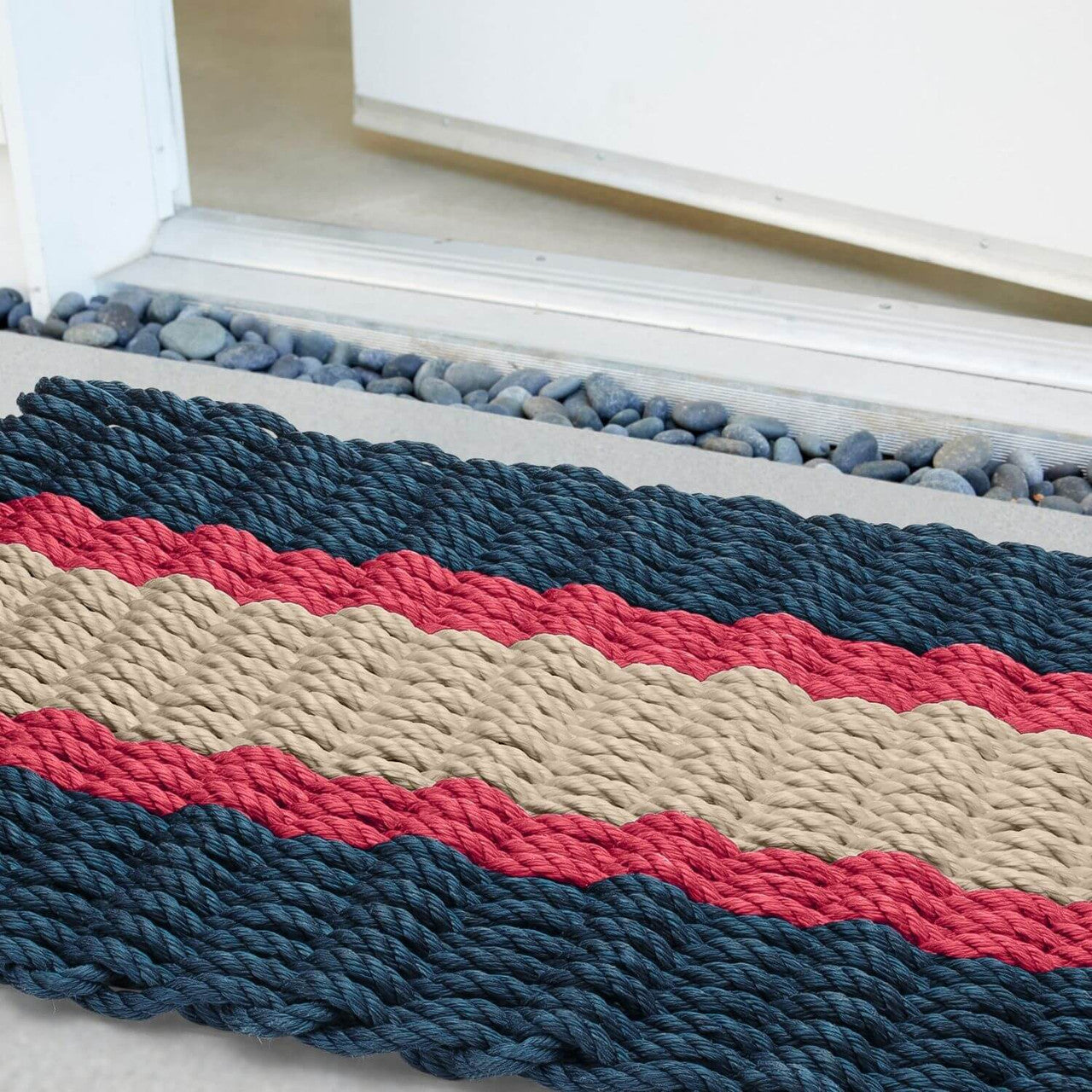Wicked Good Nautical Rope Doormat, Navy, Red, Light Tan Door Mats Wicked Good Doormat   