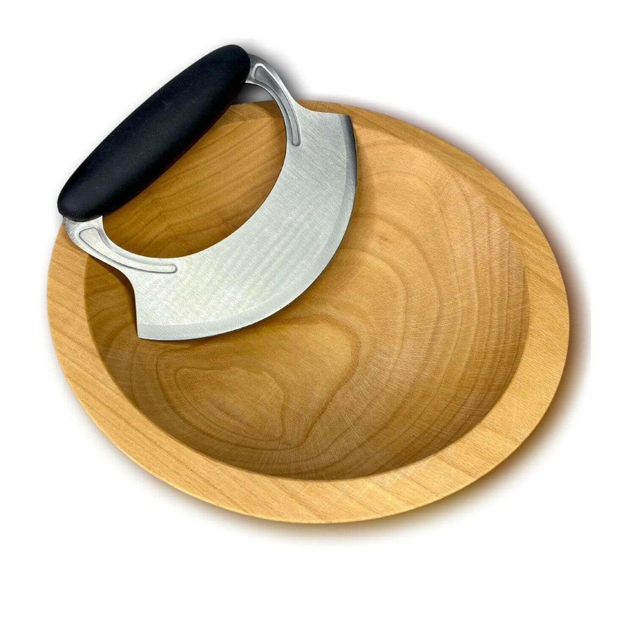 Caesar Salad for One, 9" Wooden Chop Bowl with New Upgraded Chef's Mezzaluna Bowls American Farmhouse Bowls   
