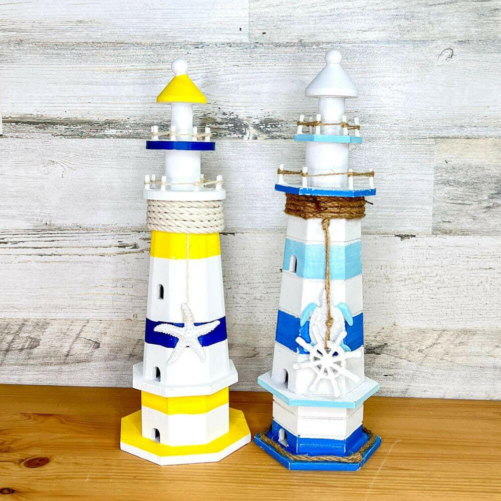 Yellow and Navy Striped Wood Lighthouse, 15" Decor New England Trading Co   
