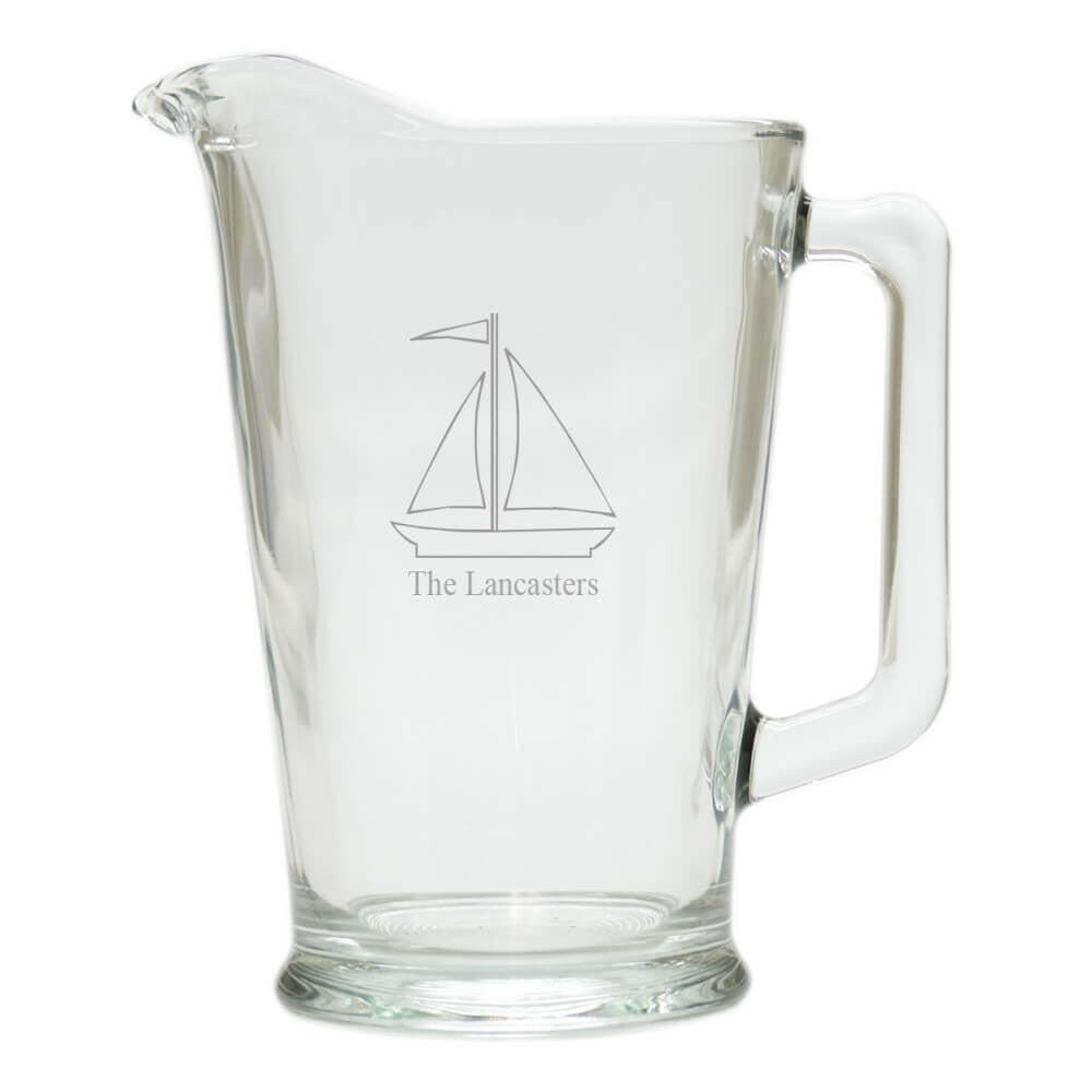Personalized Glass Pitcher, Choose from 5 Nautical Designs Serving Pitchers & Carafes Nautical Living Sailboat  