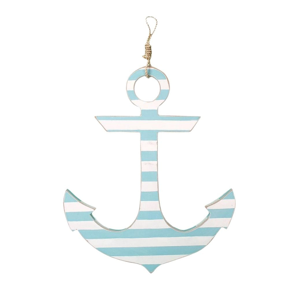 Hanging Wooden Anchor with Nautical Rope, 3 Colors Decor New England Trading Co Aqua/White  