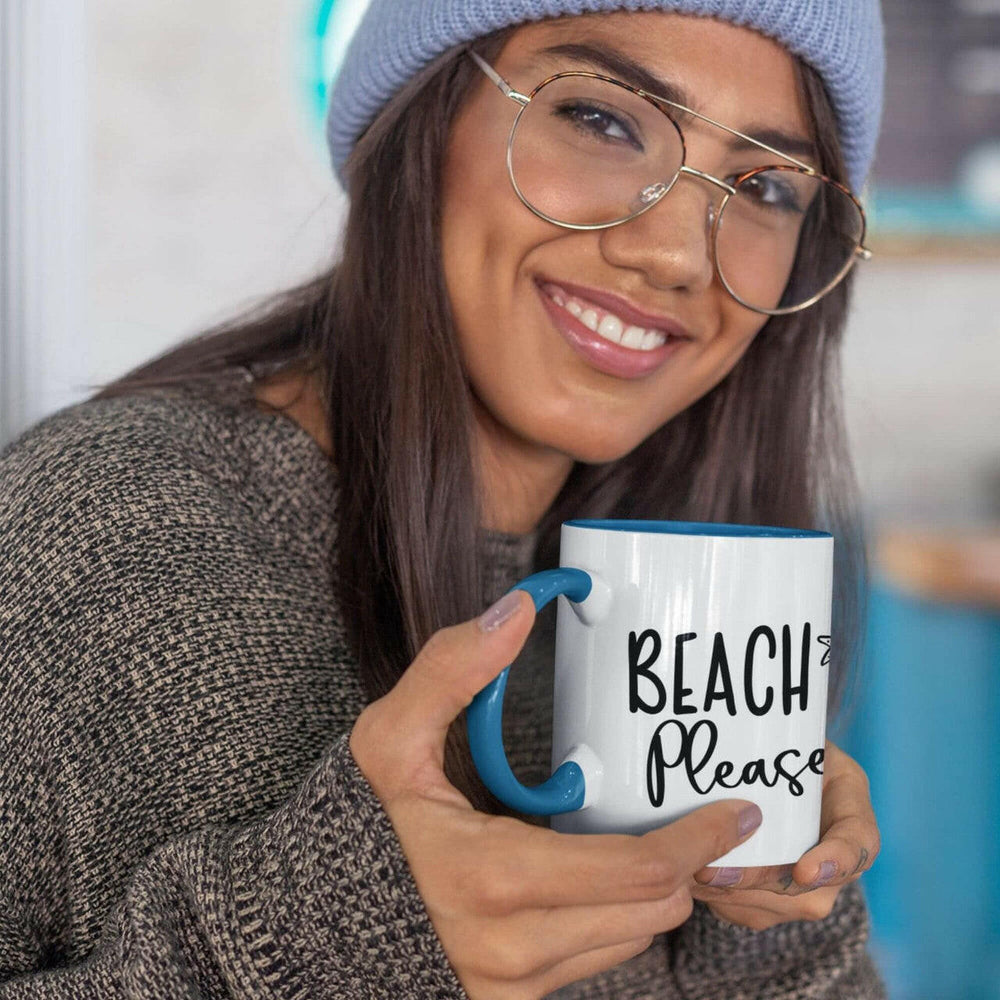 BEACH Please! Ceramic Beach Coffee Mug, 5 Colors Mugs New England Trading Co Navy  