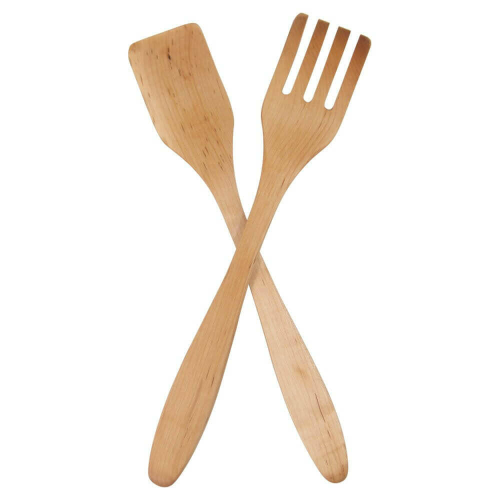 Wooden Salad Servers, Fork and Paddle, 14" Forks American Farmhouse Bowls Cherry  