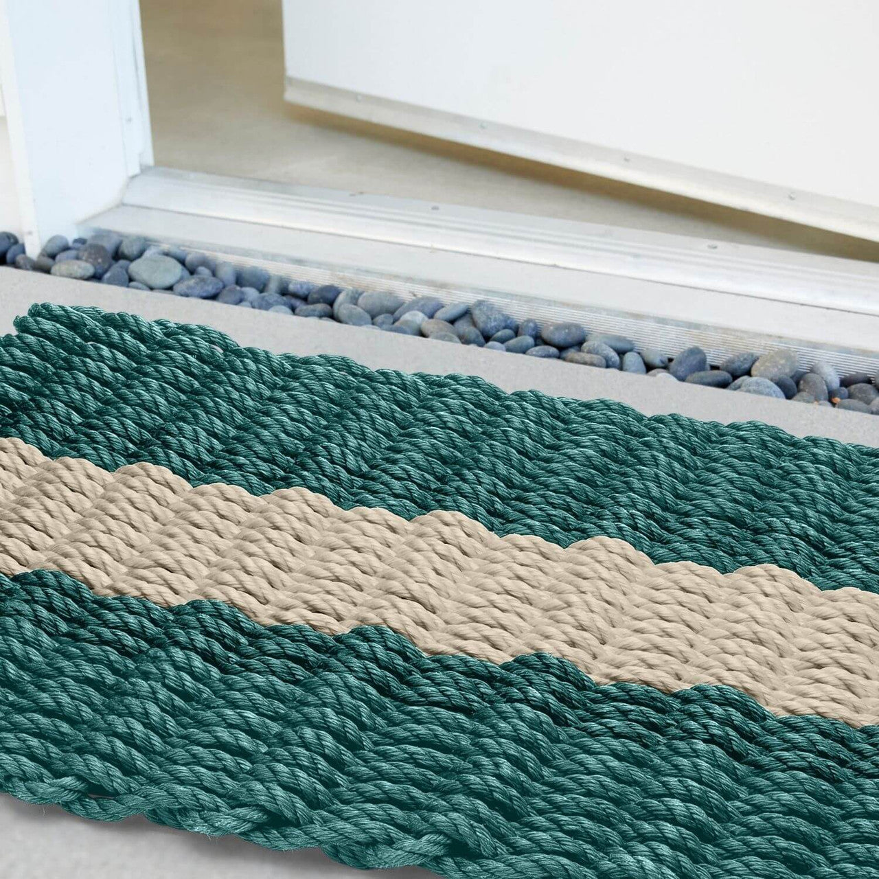 Wicked Good Nautical Rope Doormat, Dark Green with Light Tan Stripe Door Mats Wicked Good Doormat   
