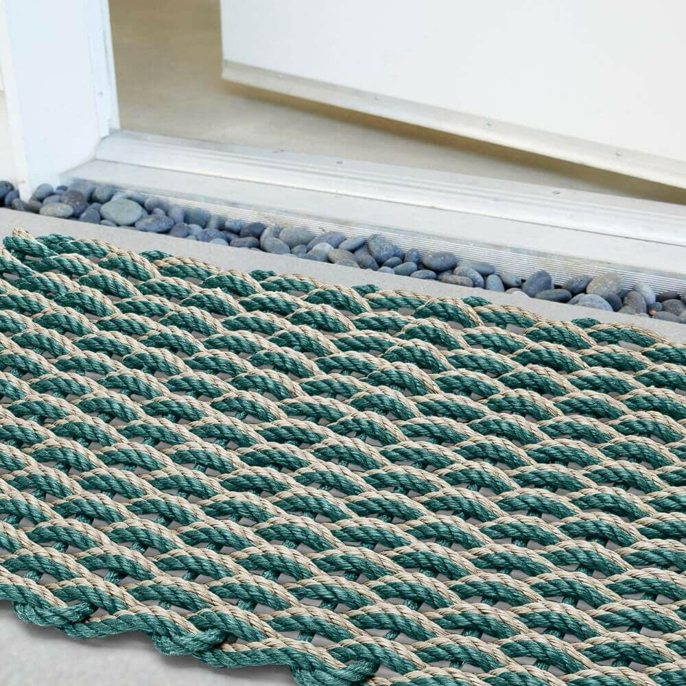 Wicked Good Nautical Rope Doormat, Green & Dark Tan Double Weave Door Mats Wicked Good Doormat   