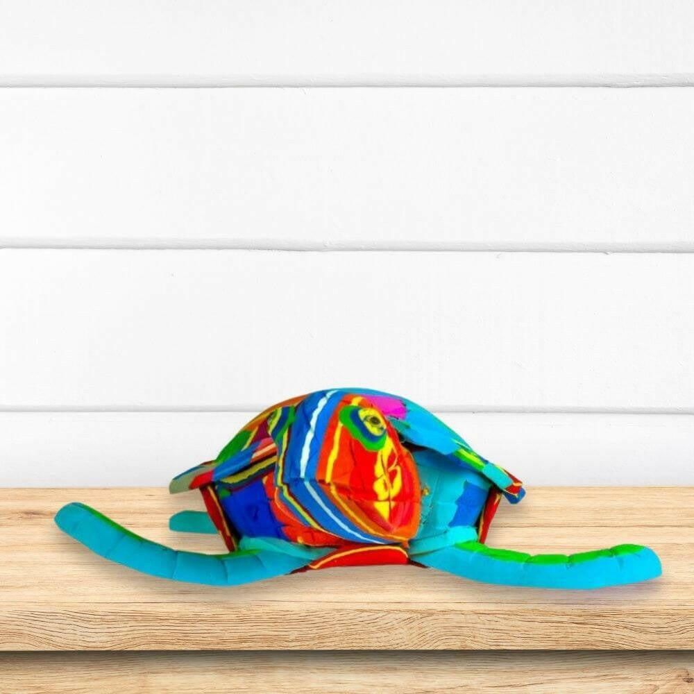 Recycled Flip Flop Sea Turtle, Large, Hand Carved Decor Ocean Sole   