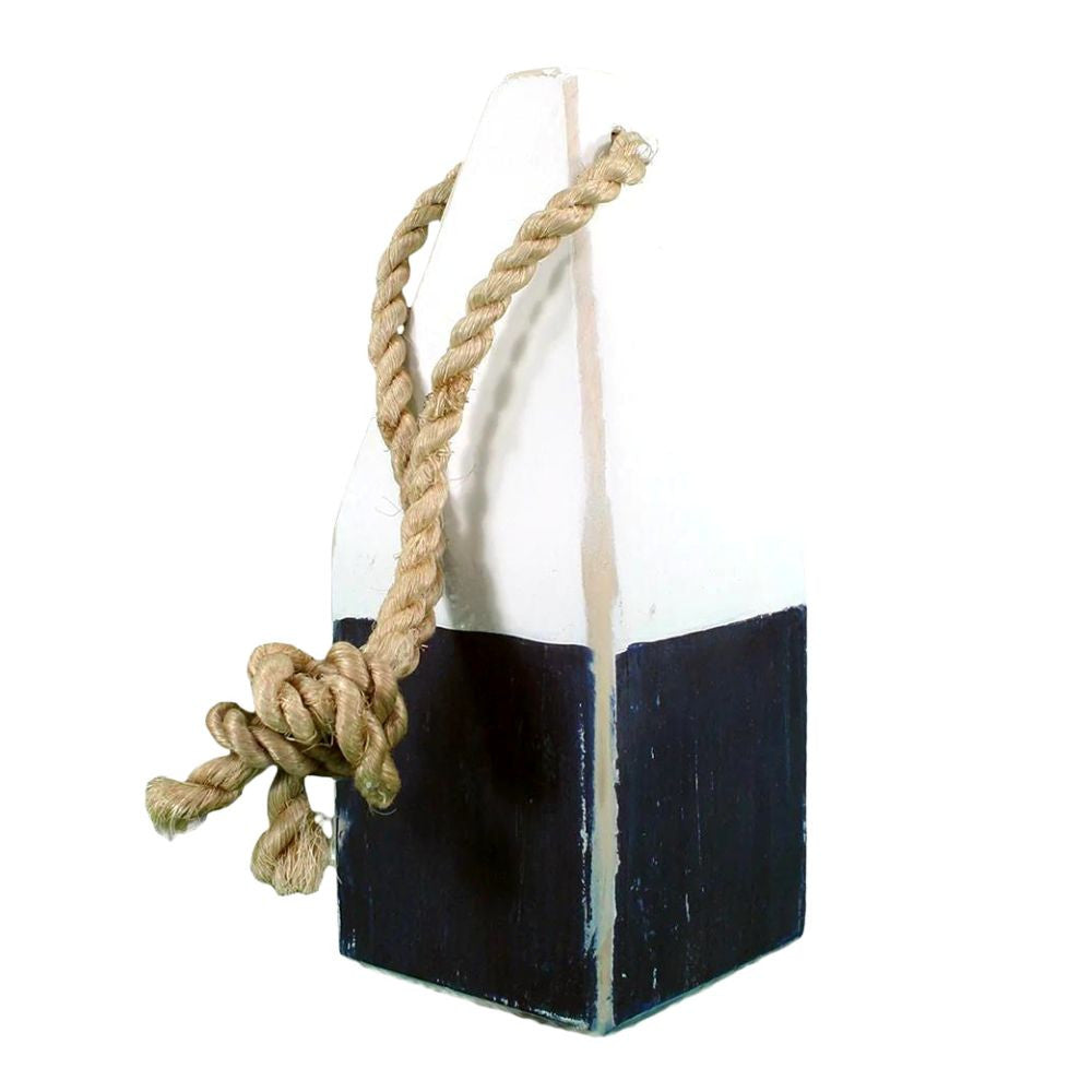 Distressed Wooden Buoy, 9" x  3.75" Decor New England Trading Co White, Navy  