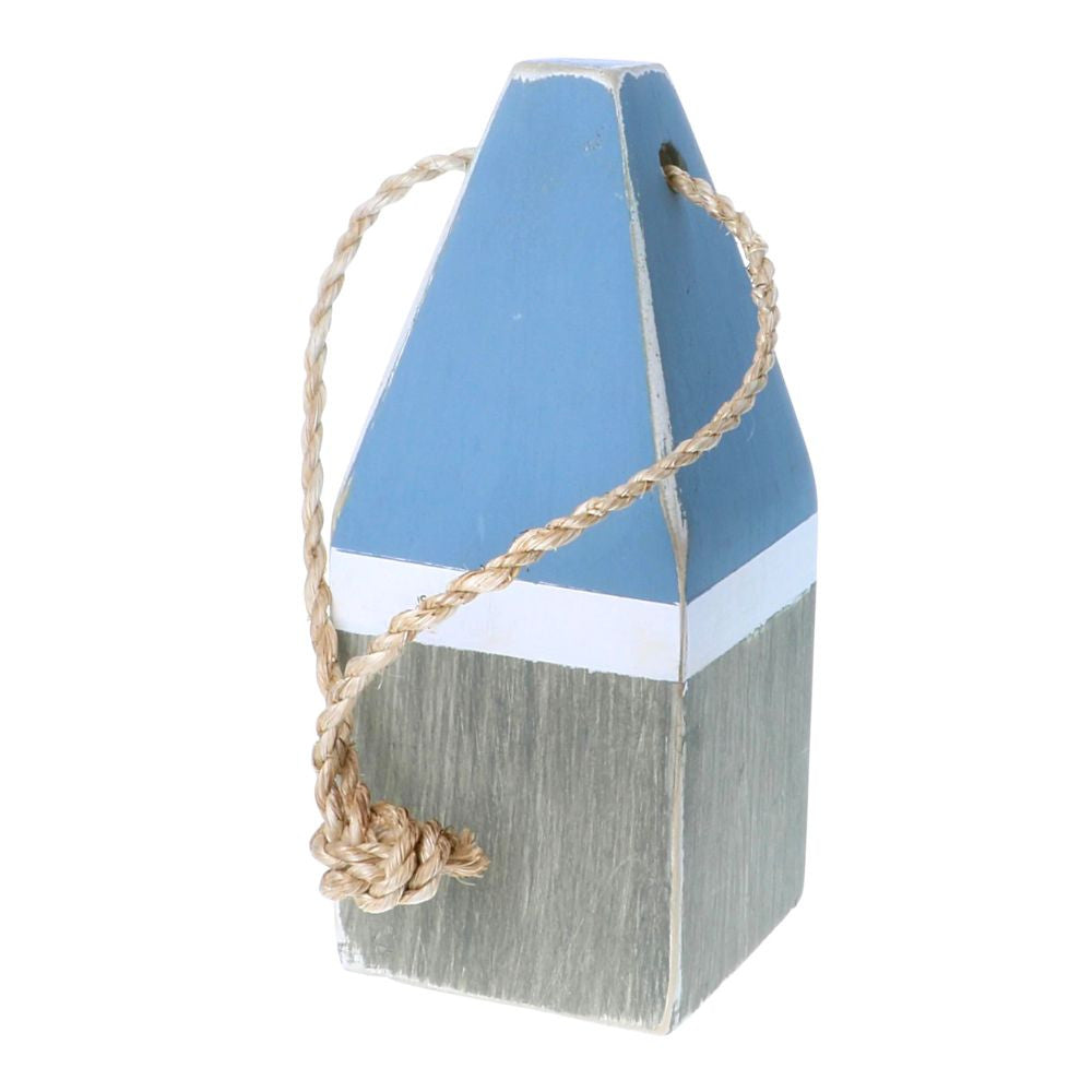 Distressed Wooden Buoy, 9" x  3.75" Decor New England Trading Co Nantucket Blue, White, Gray  