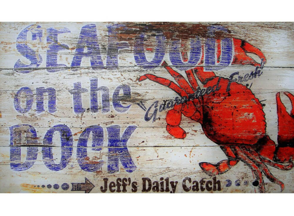 Custom Vintage Wood Plank Nautical Sign, Seafood on the Dock Posters, Prints, & Visual Artwork New England Trading Co   