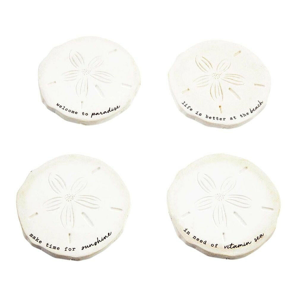 Sand Dollar Coasters in Water Hyacinth Basket Coasters New England Trading Co   