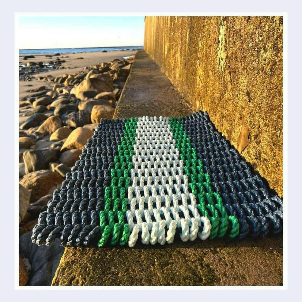 Lobster Rope Doormats, Outdoor Door Mats, Wicked Good Door Mats Made in Maine, Navy, Green, Seafoam, Seaside