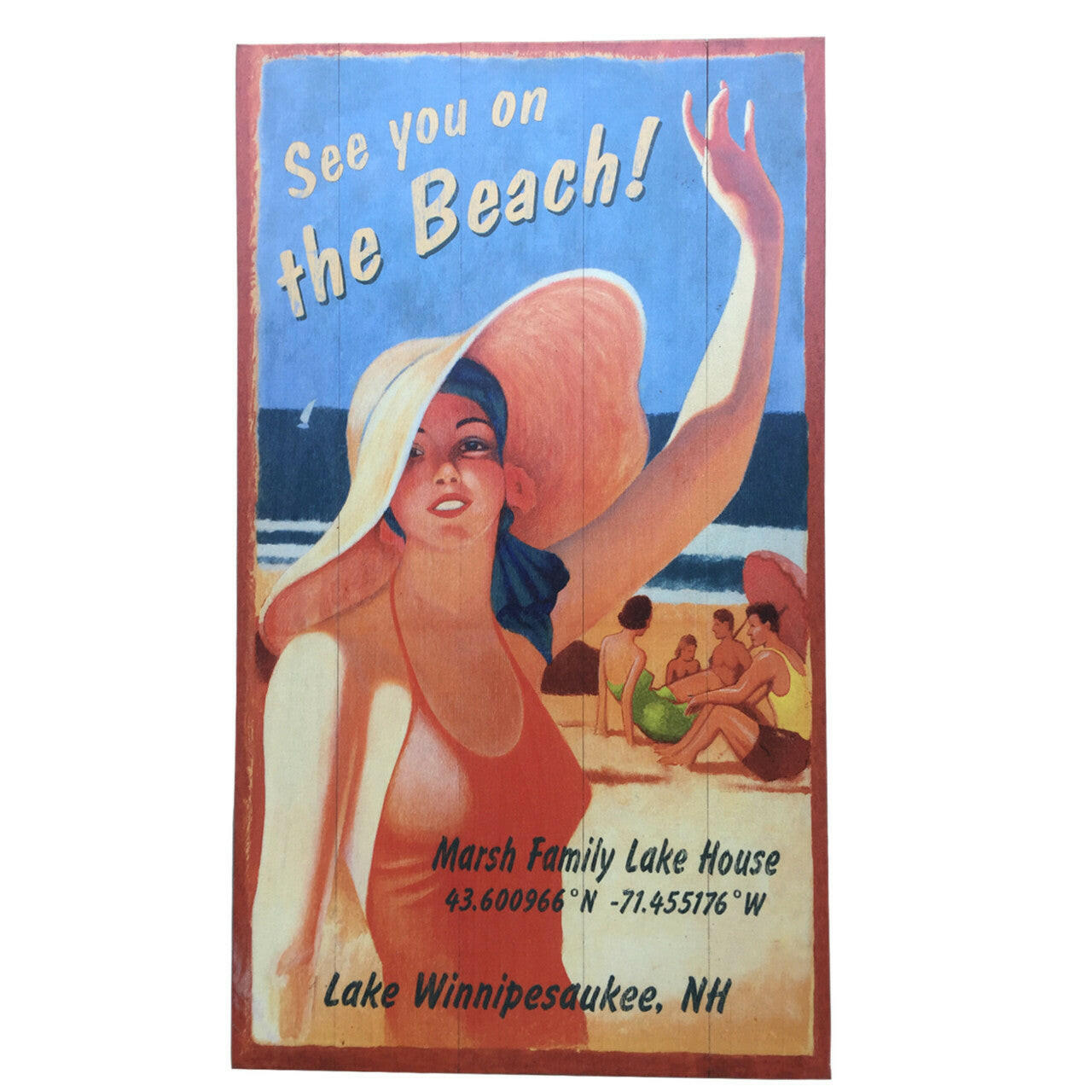 Custom Longitude & Latitude Nautical Sign, See You On The Beach Posters, Prints, & Visual Artwork New England Trading Co   