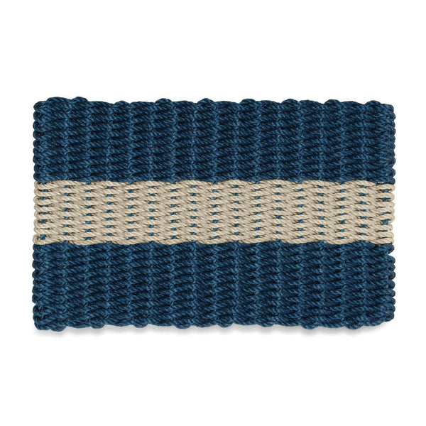 Lobster Rope Doormats, Outdoor Door Mats, Wicked Good Door Mats Made in Maine, Navy with Dark Tan Stripe