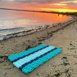 Lobster Rope Doormats, Outdoor Door Mats, Wicked Good Door Mats Made in Maine, Teal, Navy, Seafoam, In the Shore View, Full View