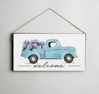 Thumbnail for Retro Blue Truck & Hydrangea Welcome Sign Decor New England Trading Co   