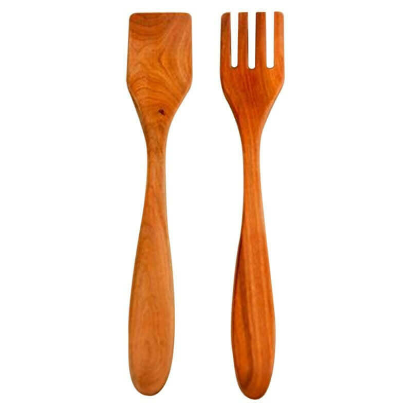 Wooden Salad Servers, Fork and Paddle, 14" Forks American Farmhouse Bowls Red Oak  