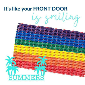 Lobster Rope Doormats, Outdoor Door Mats, Wicked Good Door Mats Made in Maine, Rainbow Stripe, Summer Theme