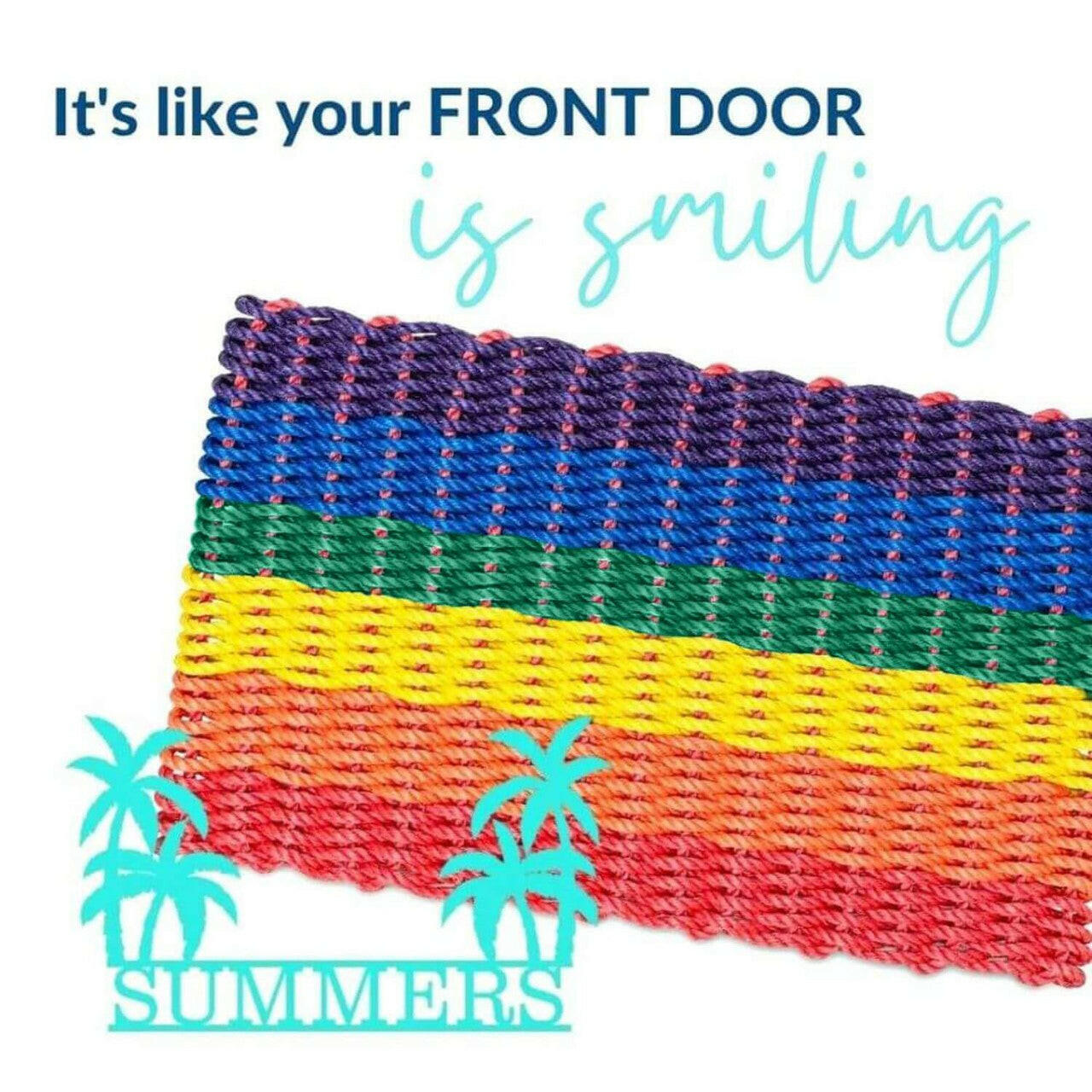 Lobster Rope Doormats, Outdoor Door Mats, Wicked Good Door Mats Made in Maine, Rainbow Stripe, Summer Theme