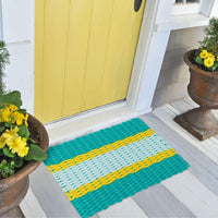 Thumbnail for Lobster Rope Doormats, Outdoor Door Mats, Wicked Good Door Mats Made in Maine, Teal, Yellow, Seafoam, Front Door with mums