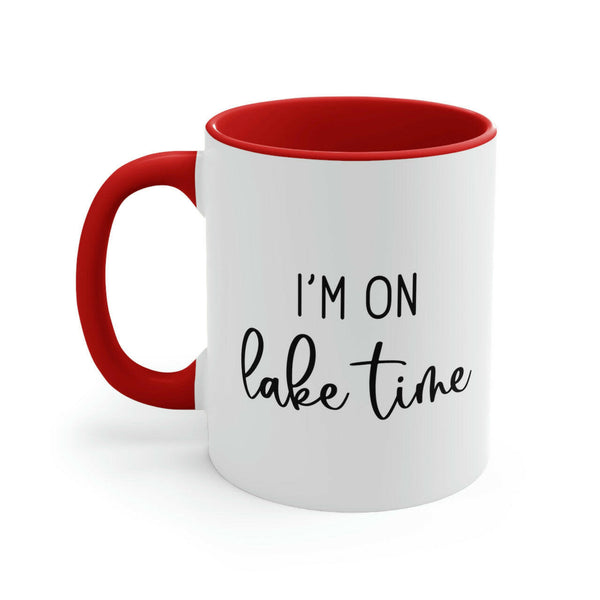 I'm On Lake Time Ceramic Beach Coffee Mug, 5 Colors Mugs New England Trading Co Red  