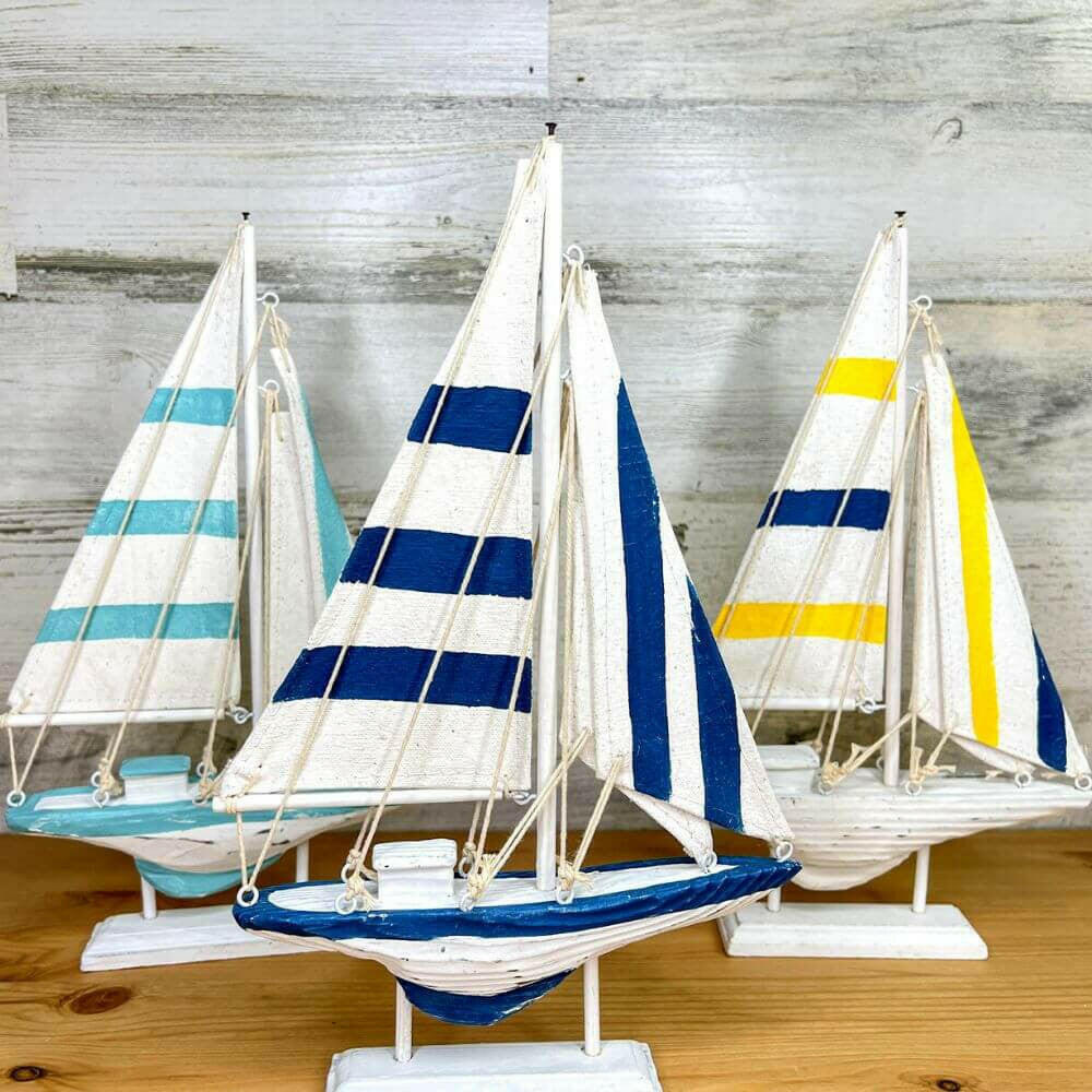12" Wooden Sailboat Schooner, 3 Colors Decor New England Trading Co   