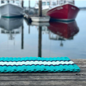 Lobster Rope Doormats, Outdoor Door Mats, Wicked Good Door Mats Made in Maine, Teal, Navy, Seafoam, at Wells Harbor