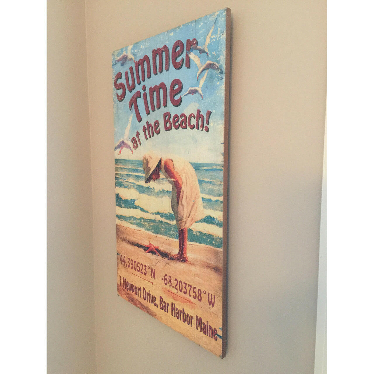 Custom Longitude & Latitude Beach Sign Printed on Wood Planks Posters, Prints, & Visual Artwork New England Trading Co   