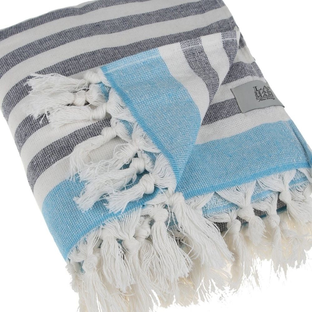 Peshtemal Pure Turkish 100% Cotton Beach Towels Beach Towels New England Trading Co Gray Stripe/Turquoise  