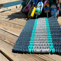 Thumbnail for Lobster Rope Doormats, Outdoor Door Mats, Wicked Good Door Mats Made in Maine, Navy Teal and Silver, with Nautical Buoys
