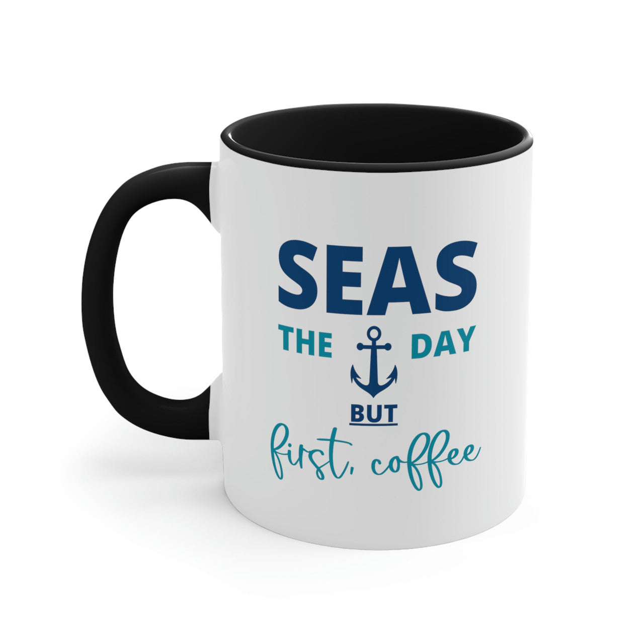 Seas The Day Ceramic Beach Coffee Mug, 5 Colors Mugs New England Trading Co  Black