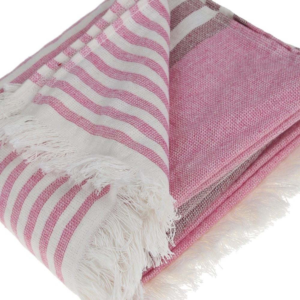Peshtemal Pure Turkish 100% Cotton Beach Towels Beach Towels New England Trading Co Pink/Deep Pink Stripe  