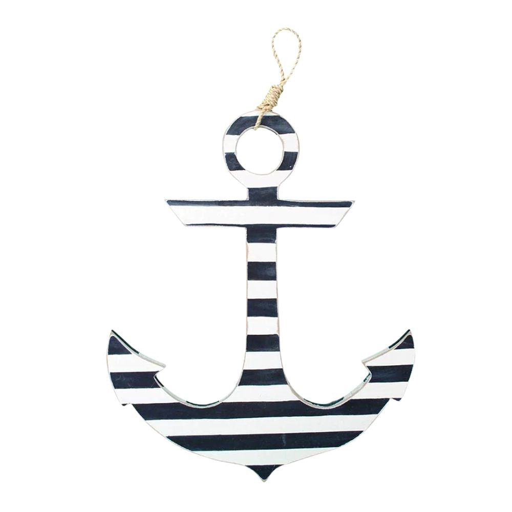 Hanging Wooden Anchor with Nautical Rope, 3 Colors Decor New England Trading Co Navy/White  