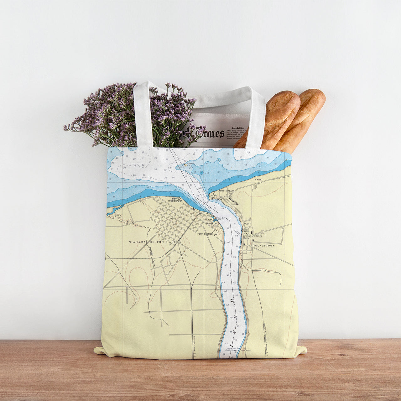 Nautical Chart Tote Bag, Locations in New York