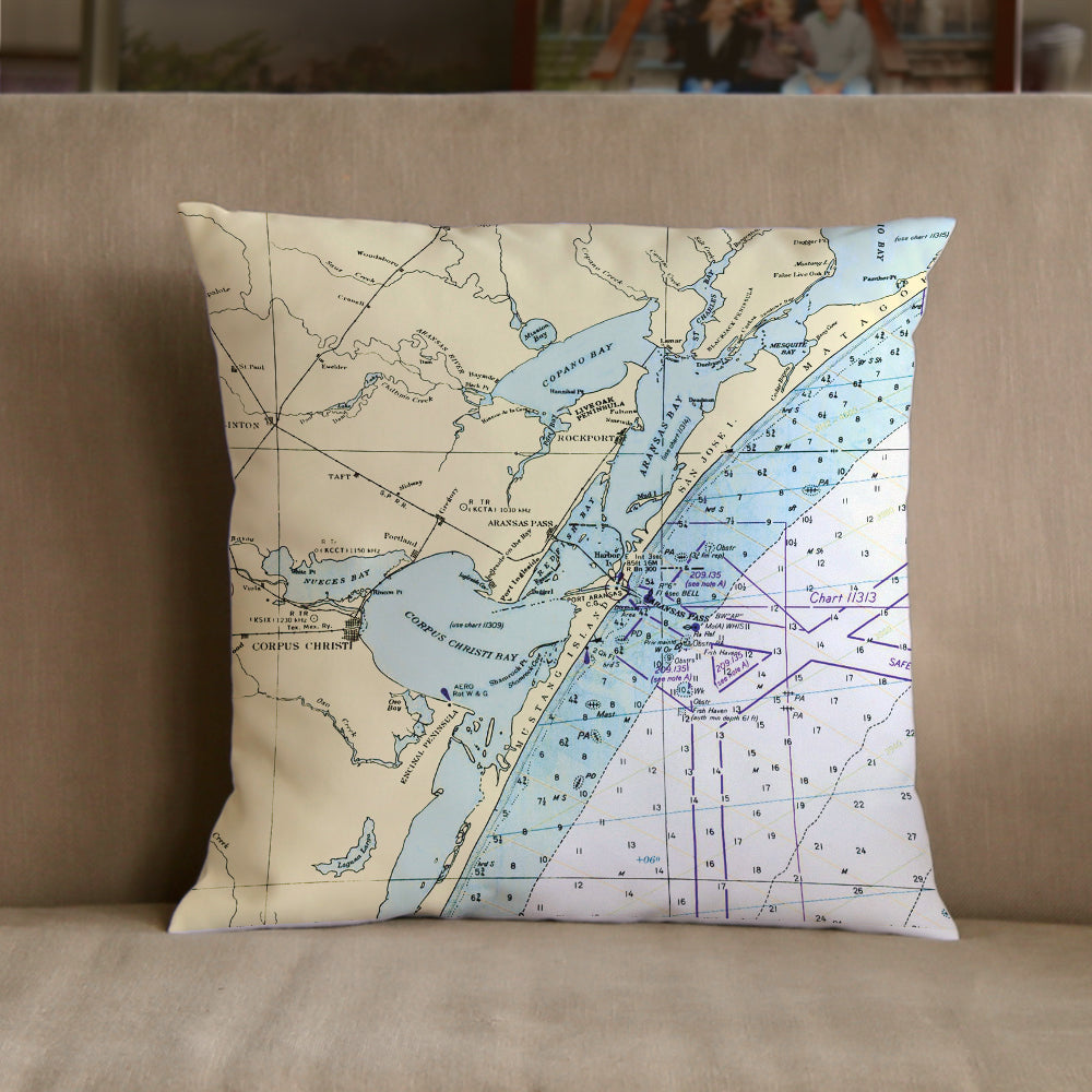 Nautical Chart Pillow, Locations in Texas