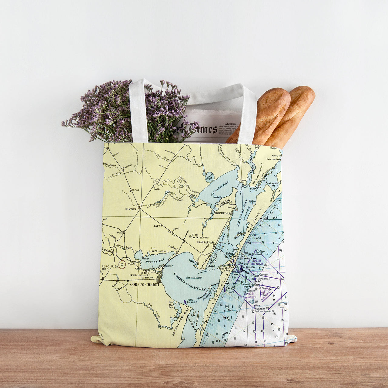 Nautical Chart Tote Bag, Locations in Texas