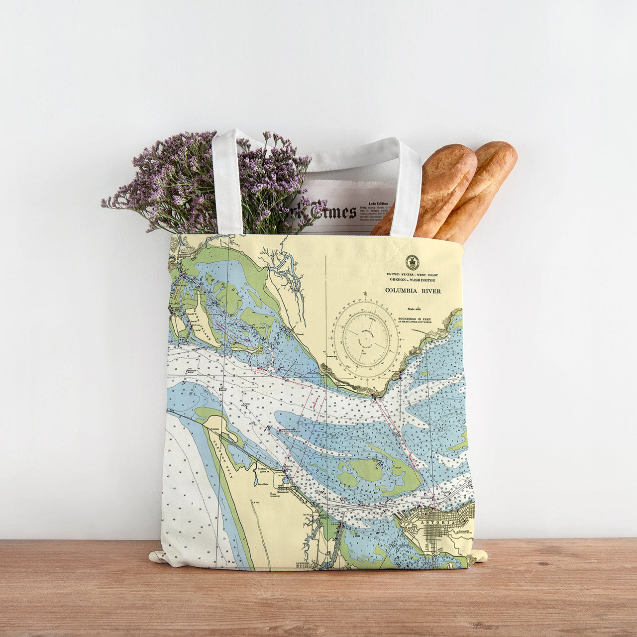 Nautical Chart Tote Bag, Locations in Oregon